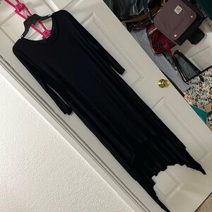 EUC long black dress hi lo handkerchief hem. Flowy, dramatic! Dress up or down.